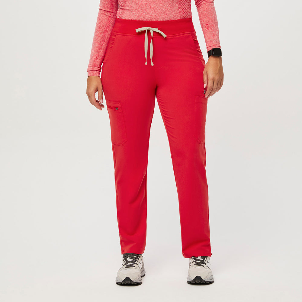 women's Neon Red Yola™ High Waisted - Petite Skinny Scrub Pants