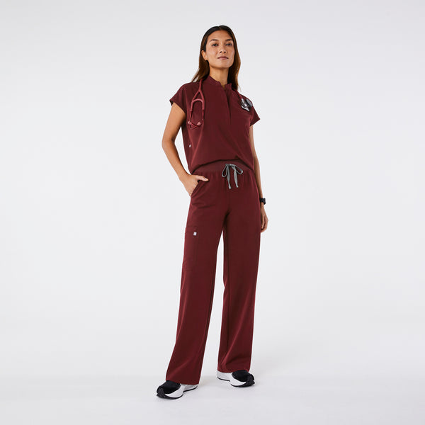 women's Burgundy High Waisted Isabel Wide Leg - Scrub Pant