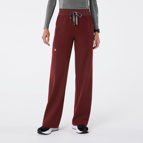 women's Burgundy High Waisted Isabel Wide Leg - Petite Scrub Pant