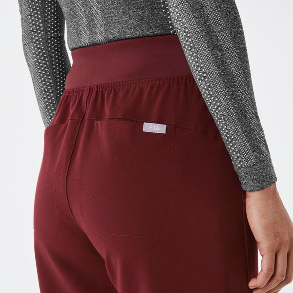 women's Burgundy High Waisted Isabel Wide Leg - Petite Scrub Pant