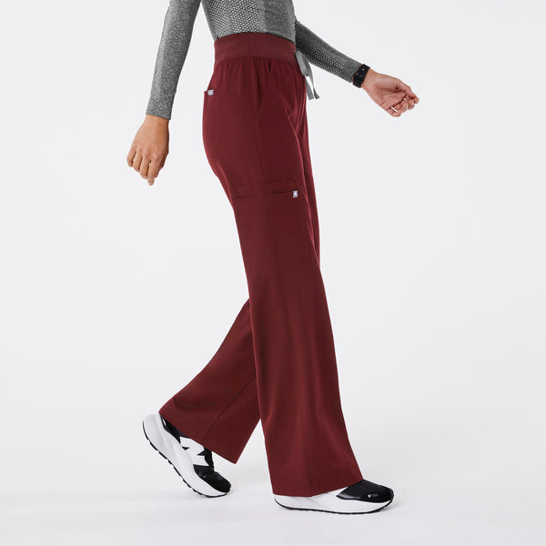 women's Burgundy High Waisted Isabel Wide Leg - Petite Scrub Pant