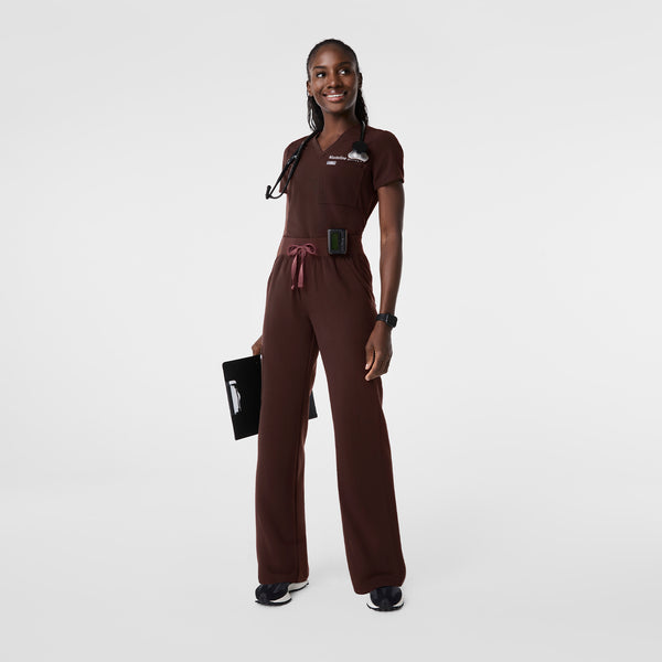 Women's Espresso Isabel High-Rise Wide-Leg - Petite Scrub Pant