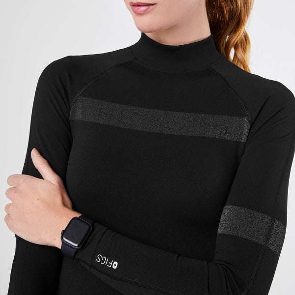 women's Black Salta Reflective Mock Neck Longsleeve Underscrub