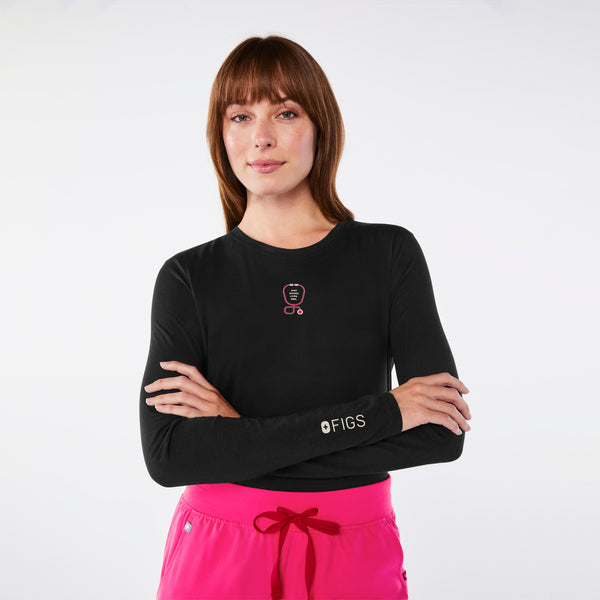 women's Black Stethoscope Supersoft - Longsleeve Underscrub