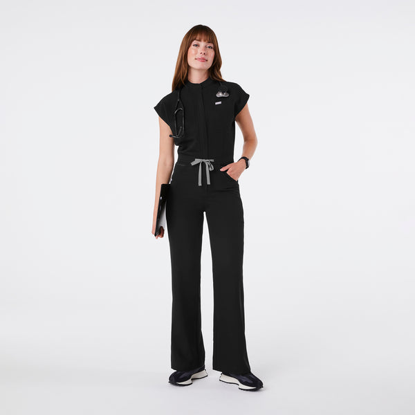 women's Black Rafaela Wide Leg - Petite ScrubJumpsuit™