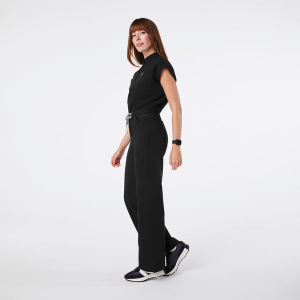 women's Black Rafaela Wide Leg - Petite ScrubJumpsuit™