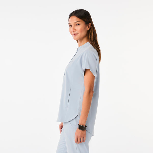 women's Dusty Blue Montex - Mock Neck Scrub Top