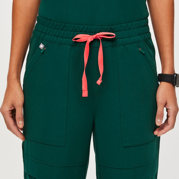 women's Forest Green 23-Pocket - Petite Barrel Scrub Pants