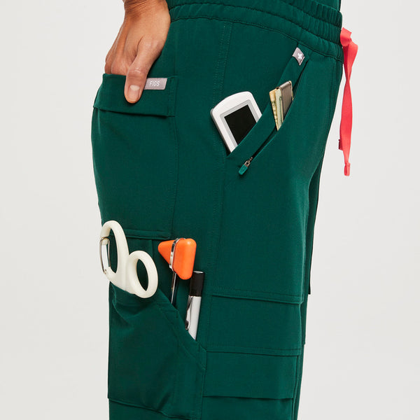 women's Forest Green 23-Pocket - Petite Barrel Scrub Pants