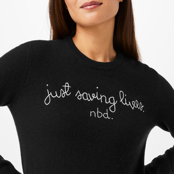 women's Black FIGS | Lingua Franca Just Saving Lives Cashmere - Sweater