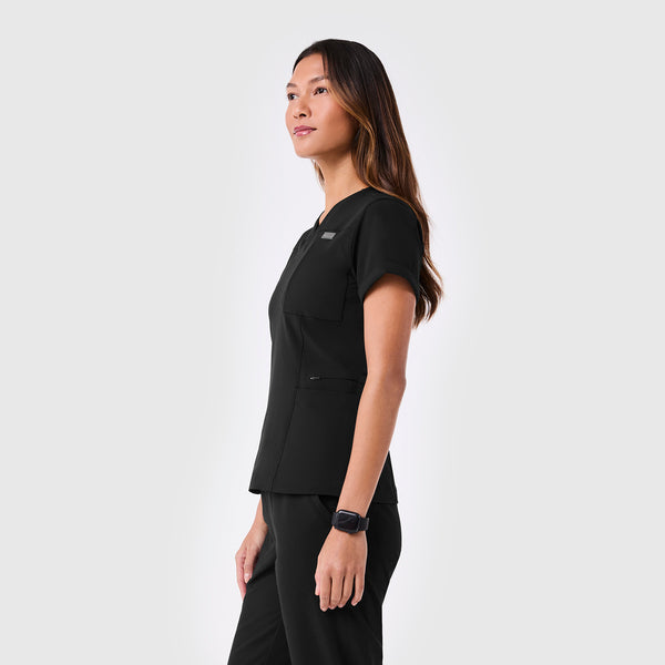 women's Black Indestructible Slim V-Neck Scrub Top