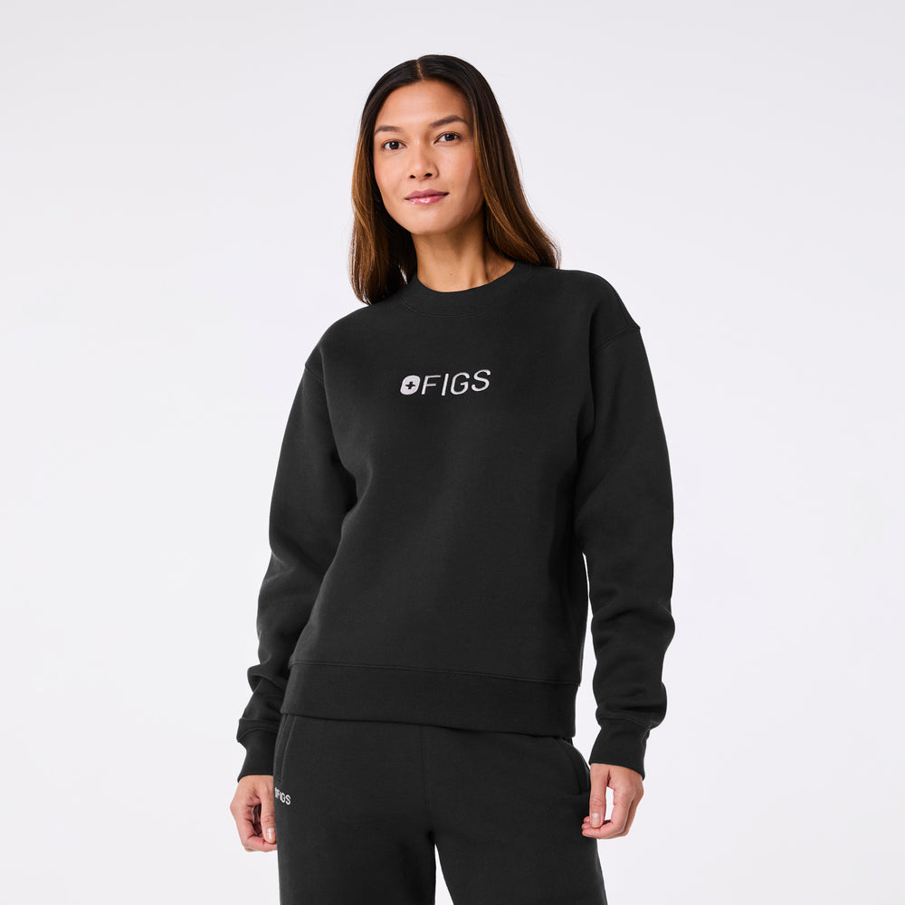 women's Black Off-Shift FIGS Logo - Crewneck Sweatshirt™