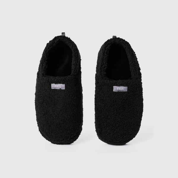 unisex Black High Pile Slippers