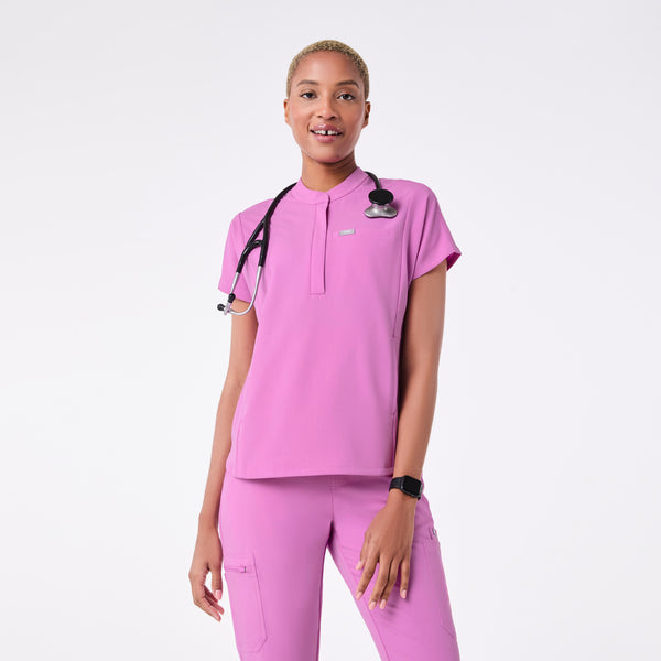 women's Pink Cloud Montex - Mock Neck Scrub Top