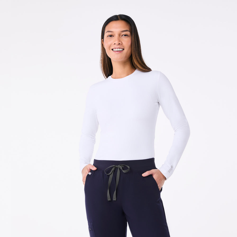 women's White Ribbed - Longsleeve Underscrub