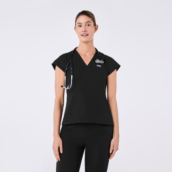 women's Black Tivoli Slim Surplice Peplum - Scrub Top