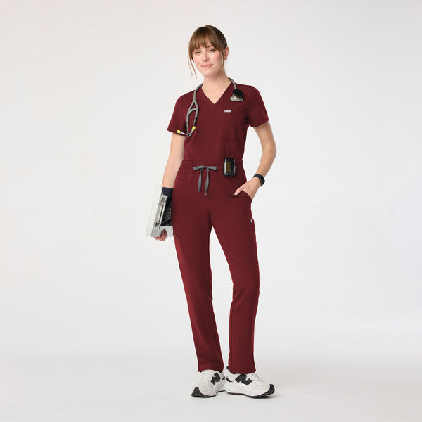 women's Burgundy High Waisted Dowa - Petite Scrub Pant