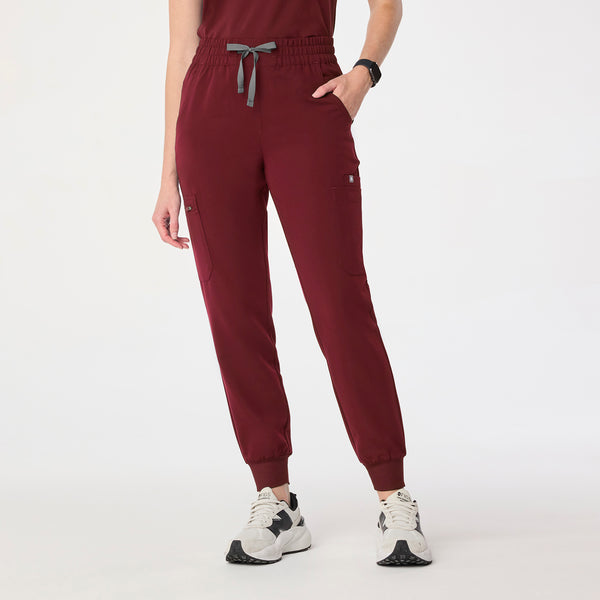 women's Burgundy High Waisted Uman Relaxed - Petite Jogger Scrub Pant