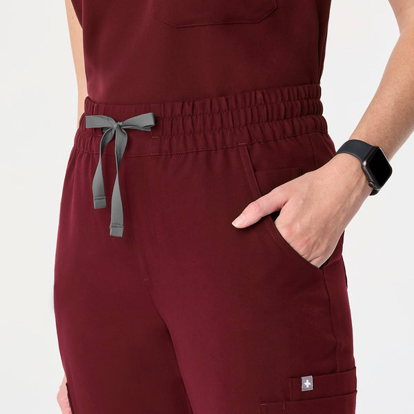 women's Burgundy High Waisted Uman Relaxed - Petite Jogger Scrub Pant