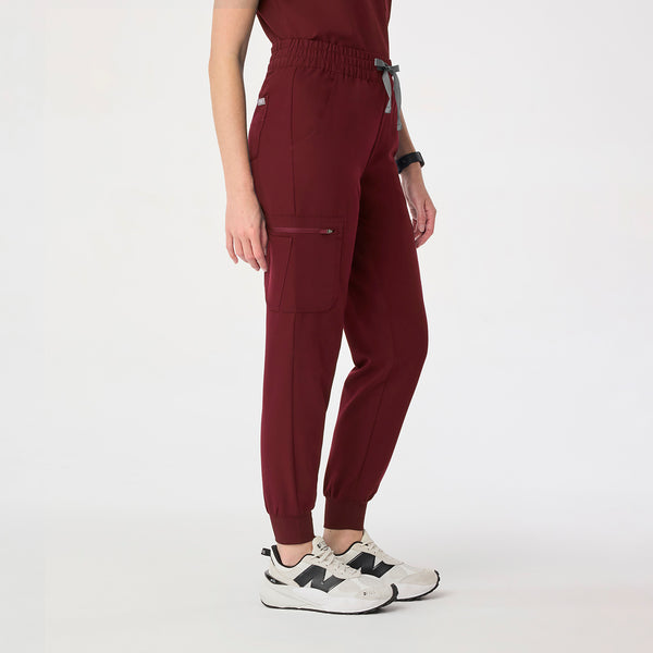 women's Burgundy High Waisted Uman Relaxed - Petite Jogger Scrub Pant