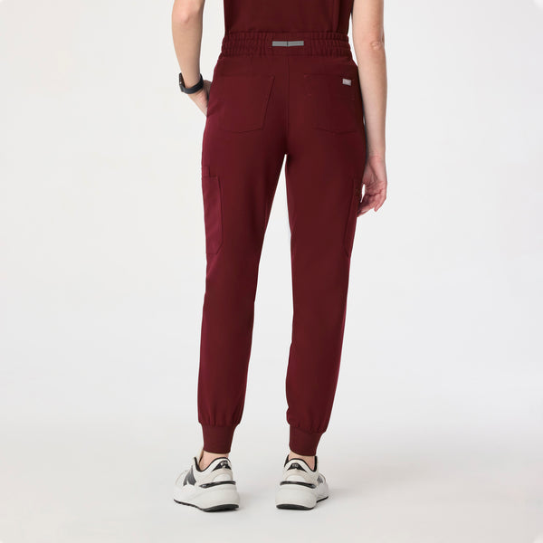 women's Burgundy High Waisted Uman Relaxed - Petite Jogger Scrub Pant