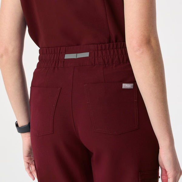 women's Burgundy High Waisted Uman Relaxed - Petite Jogger Scrub Pant
