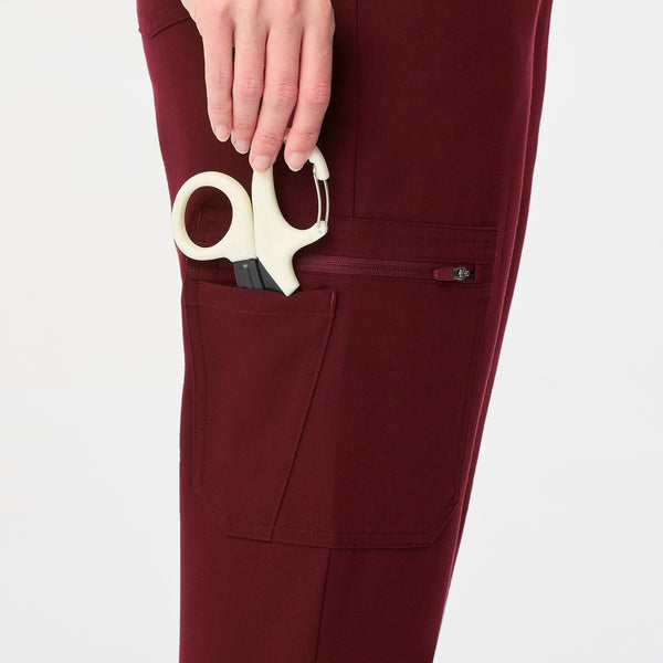 women's Burgundy High Waisted Uman Relaxed - Petite Jogger Scrub Pant