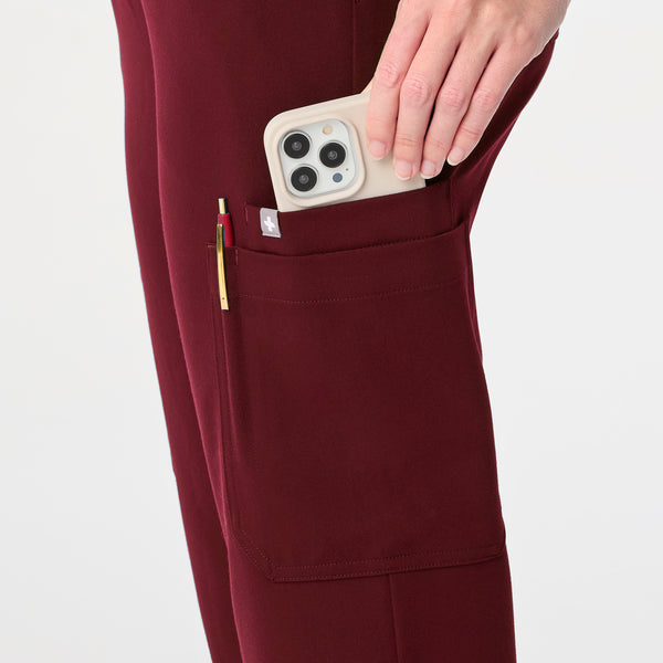 women's Burgundy High Waisted Uman Relaxed - Petite Jogger Scrub Pant