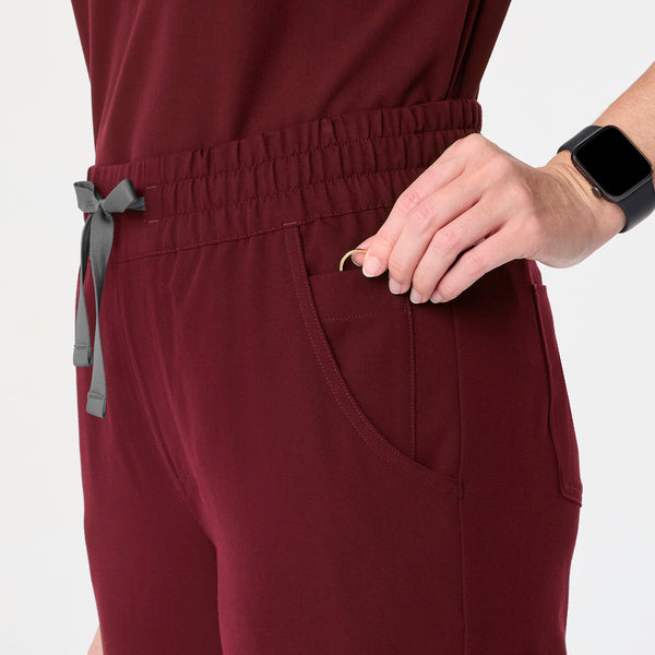 women's Burgundy High Waisted Uman Relaxed - Petite Jogger Scrub Pant