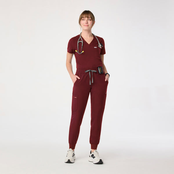 women's Burgundy Uman Relaxed - Petite Jogger Scrub Pant