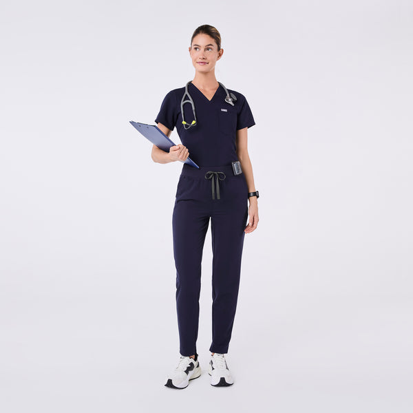 women's Navy Alva High Waisted Tapered - Petite Scrub Pant