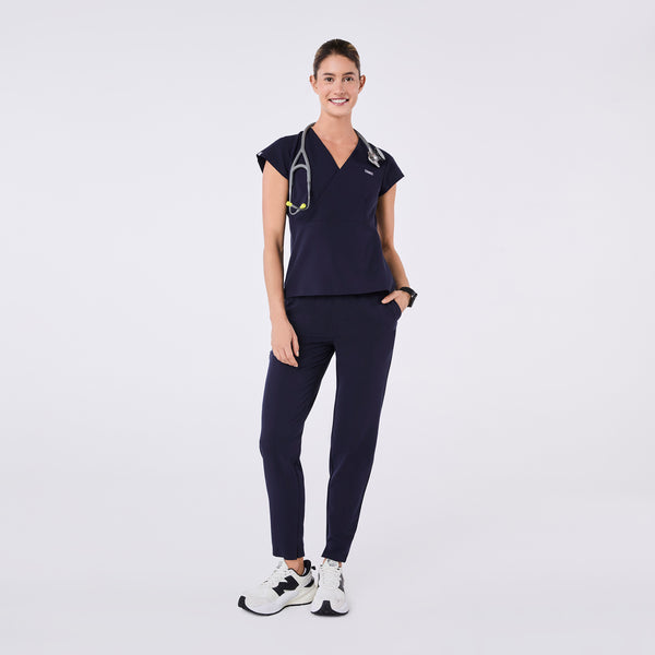 women's Navy Tivoli Slim Surplice Peplum - Scrub Top