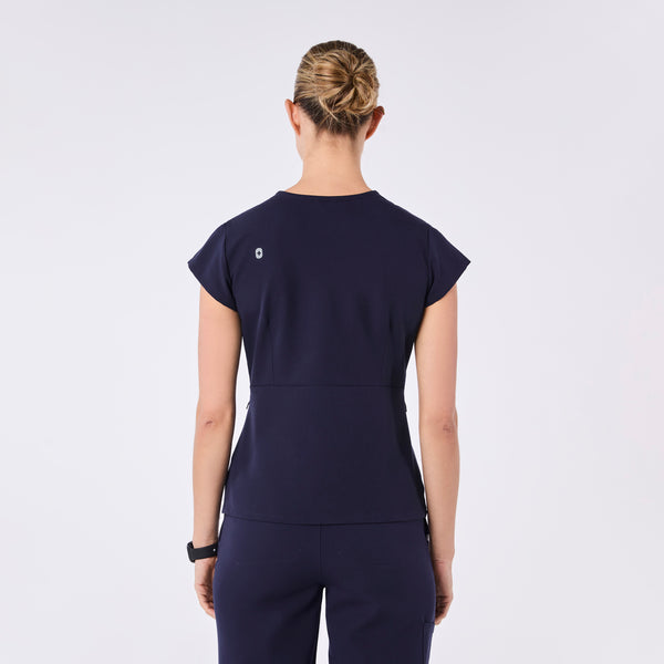 women's Navy Tivoli Slim Surplice Peplum - Scrub Top