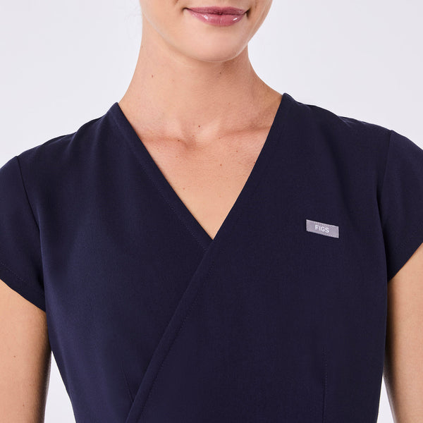 women's Navy Tivoli Slim Surplice Peplum - Scrub Top