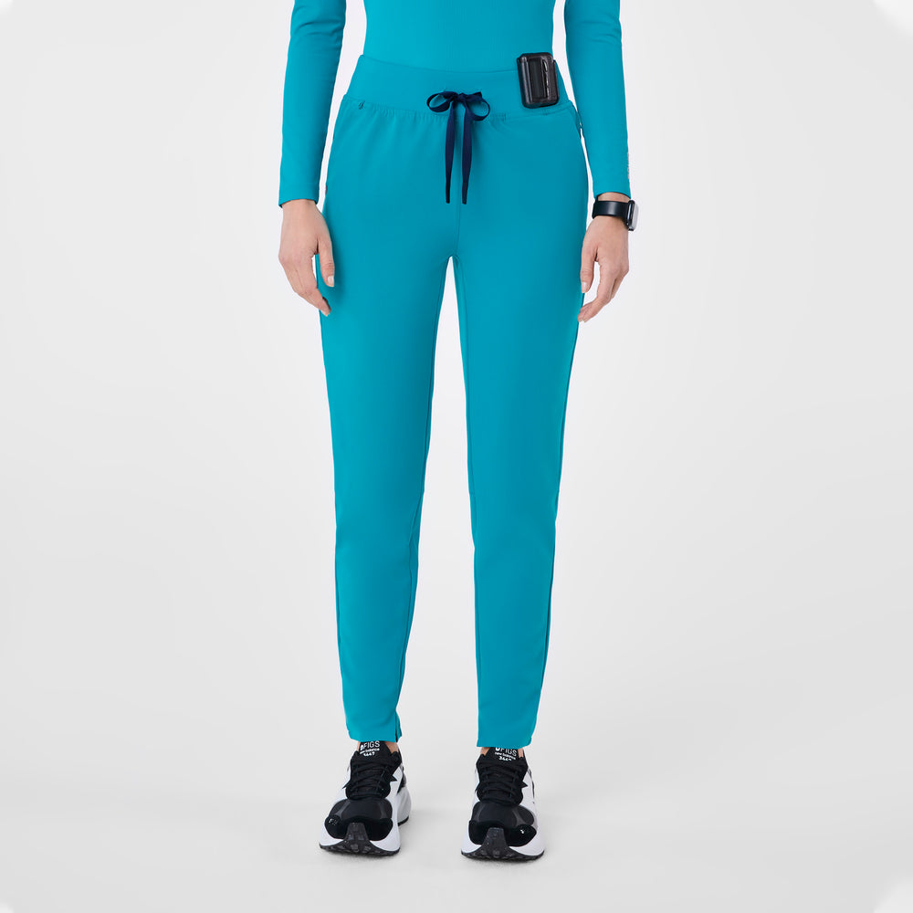 women's Teal Alva High Waisted Tapered - Petite Scrub Pant