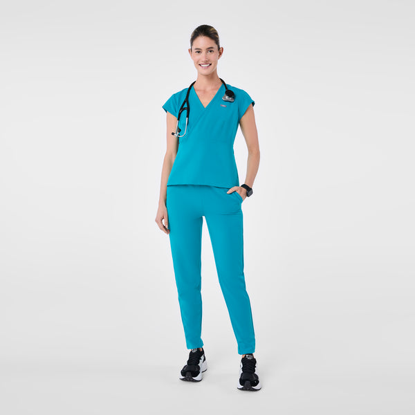 women's Teal Tivoli Slim Surplice Peplum - Scrub Top