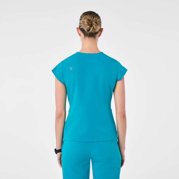 women's Teal Tivoli Slim Surplice Peplum - Scrub Top