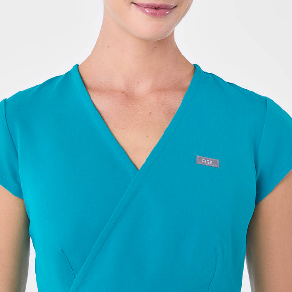 women's Teal Tivoli Slim Surplice Peplum - Scrub Top