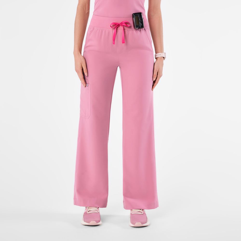 women's Chalk Pink High Waisted Isabel Wide Leg - Petite Scrub Pant