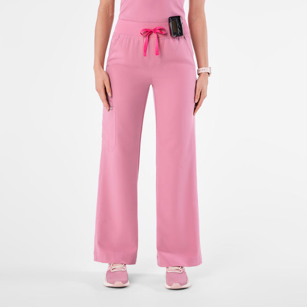 women's Chalk Pink High Waisted Isabel Wide Leg - Petite Scrub Pant