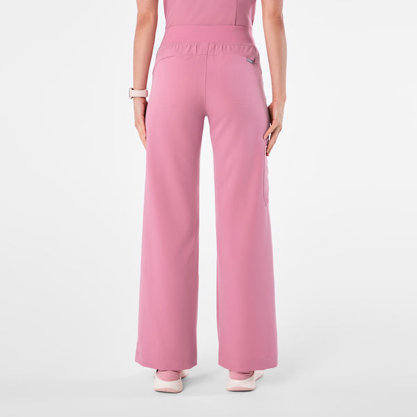 women's Chalk Pink High Waisted Isabel Wide Leg - Petite Scrub Pant