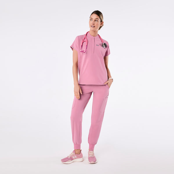 women's Chalk Pink Montex - Mock Neck Scrub Top