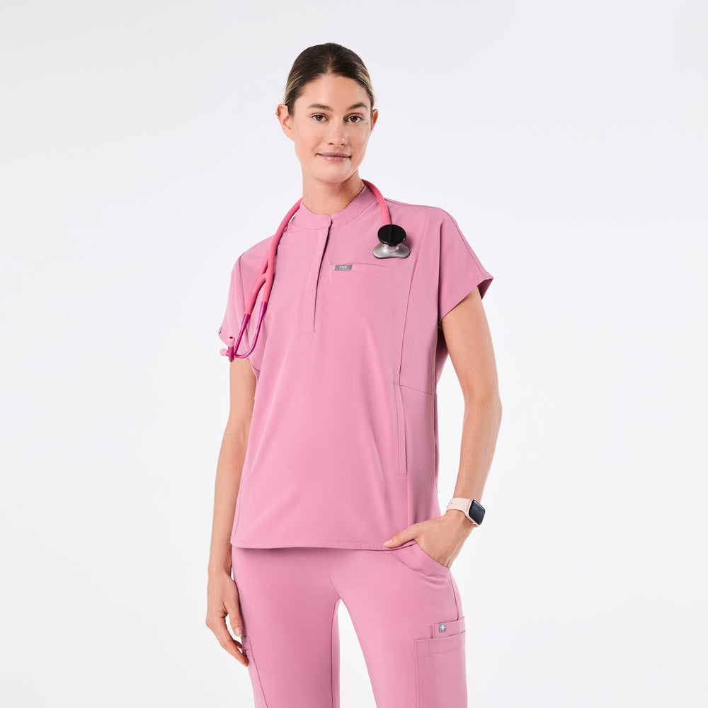 women's Chalk Pink Montex - Mock Neck Scrub Top