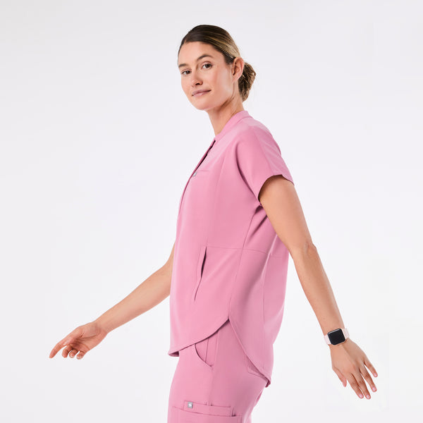 women's Chalk Pink Montex - Mock Neck Scrub Top