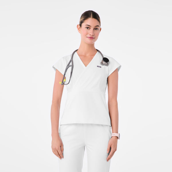 women's Optic White Tivoli Slim Surplice Peplum - Scrub Top