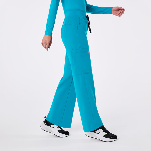 women's Teal High Waisted Isabel Wide Leg - Petite Scrub Pant