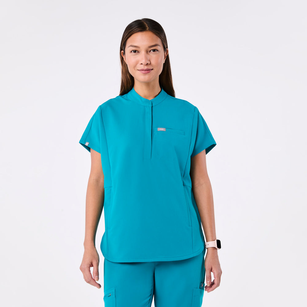 women's Teal Montex - Mock Neck Scrub Top