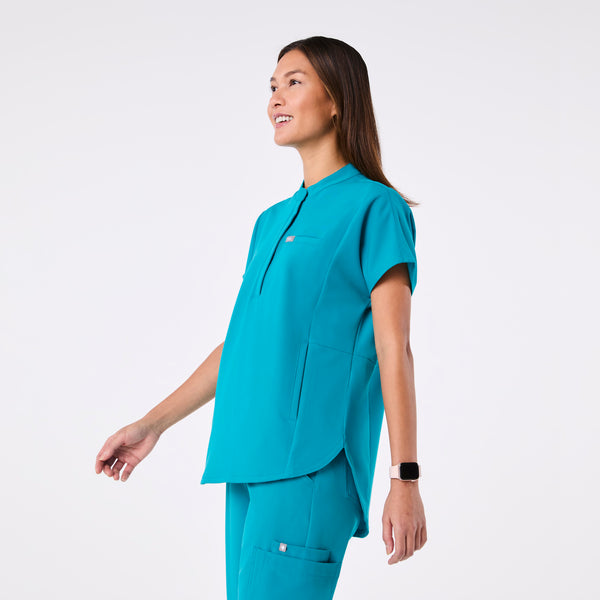 women's Teal Montex - Mock Neck Scrub Top