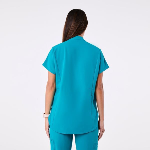 women's Teal Montex - Mock Neck Scrub Top