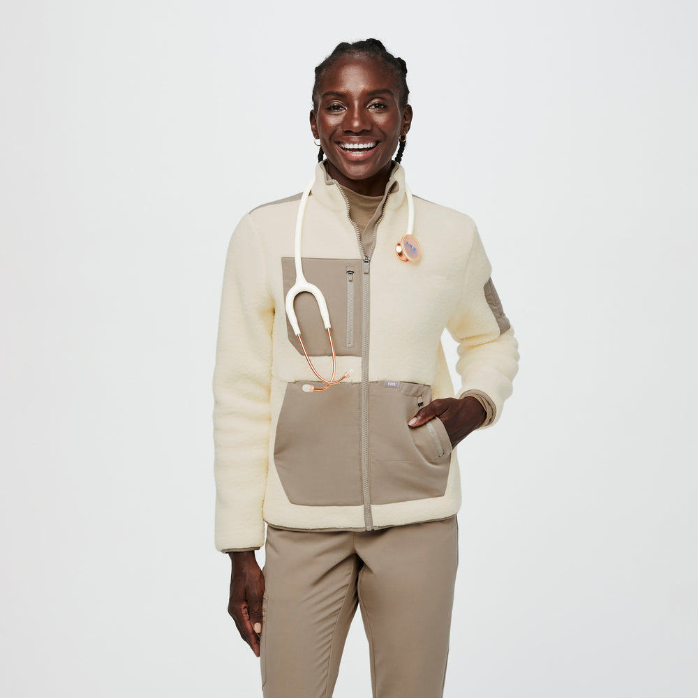 women's Oatmeal/Latte On-Shift™ Color Blocked - Sherpa Fleece Jacket